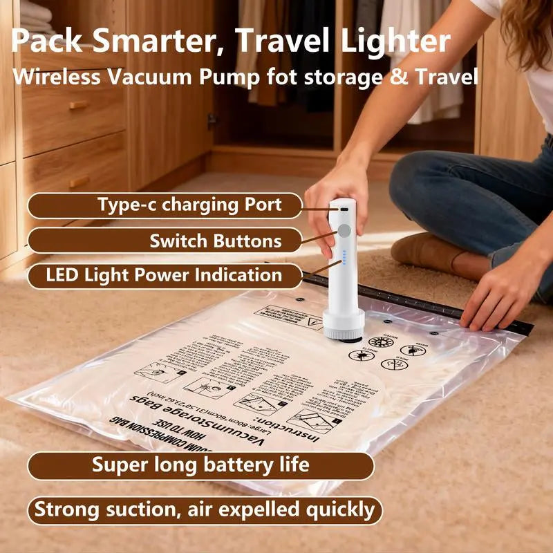 Cordless Travel Vacuum Storage Compression BagSet 7PCS