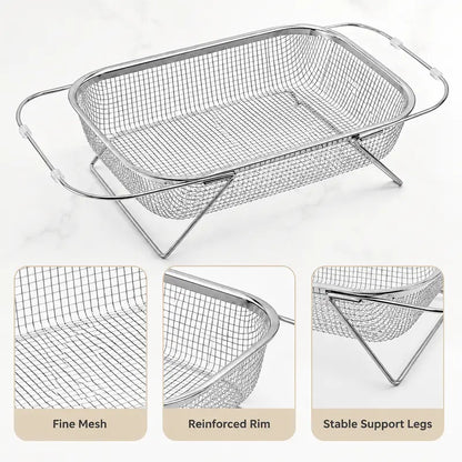 Stainless Steel Over-The-Sink Colander Strainer Basket, Expandable Rectangle Fine Mesh Kitchen Utensils🥣