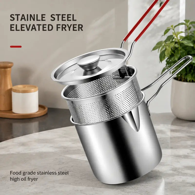 Stainless Steel Deep Fryer Set - 1-Person Mini Pot with Fry Pot, Filter Basket & Food Clip 🍳