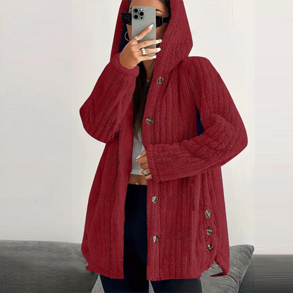 Women’s Lightweight Plush Hooded Jacket, Warm Mid-Length Teddy Bear Cardigan 🧥