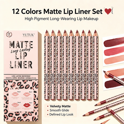 Full 12‑Color Lip Liner Set – Matte High Pigment, Long‑Lasting Non‑Fading 💋