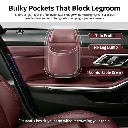 Leather car door storage pocket - double-layer compartments, scratch-proof flannel lining💼