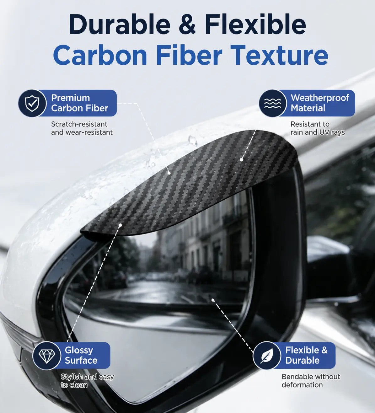 One Pair Snap-On Mirror Rain Visor Eyebrows, Waterproof Carbon Fiber Auto Exterior 🚗