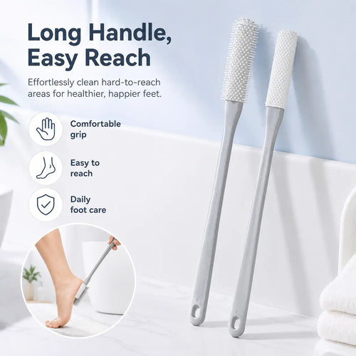 Long-Handle Silicone Soft Pedicure Tool, Shower Foot Cleaning Brush for Toe Gap Skin Cleansing🦶🚿