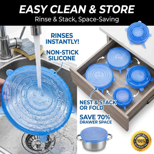 Universal Reusable Silicone Lids – 6 PCS Pack 🥡