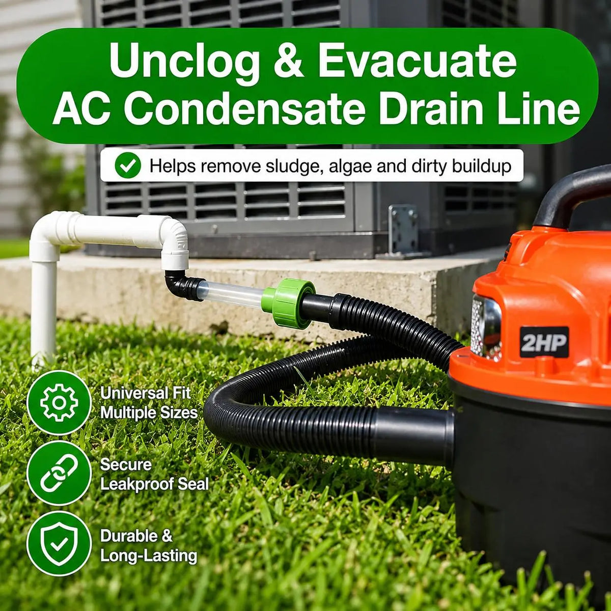Universal AC Drain Line Cleaner Adapter, Wet/Dry Vacuum Attachment🪛