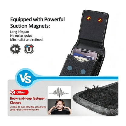 Men's Waist Phone Pouch with Card Slot, Magnetic Lock & Metal Belt Clip📱