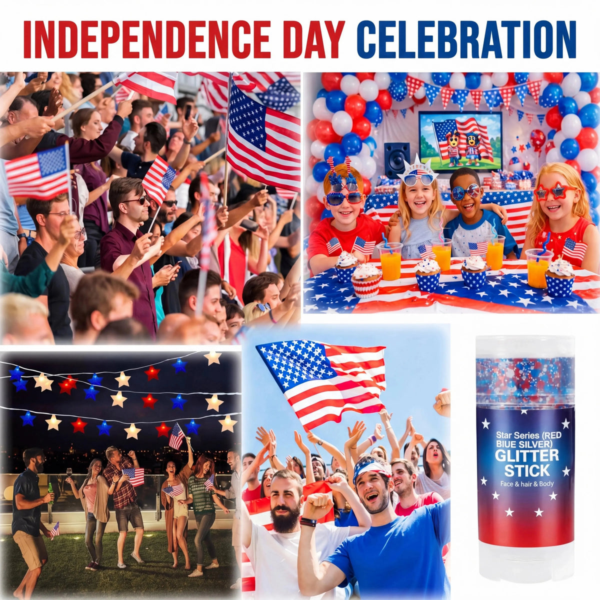 🇺🇸4th of July Red White & Blue Glitter Stick✨