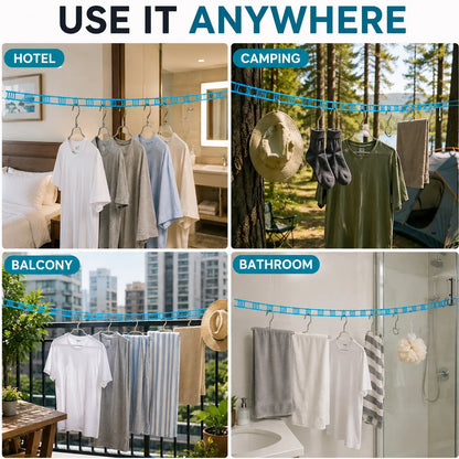 3 Roll Portable Clothesline – 196.85 Inch Adjustable Laundry Line, Windproof & Non-Slip⛺