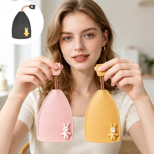 [Set of 3 - Orange, Pink & Black] Cute Cartoon Pull-out Key Case, Portable Leather Car Key Holder🔑