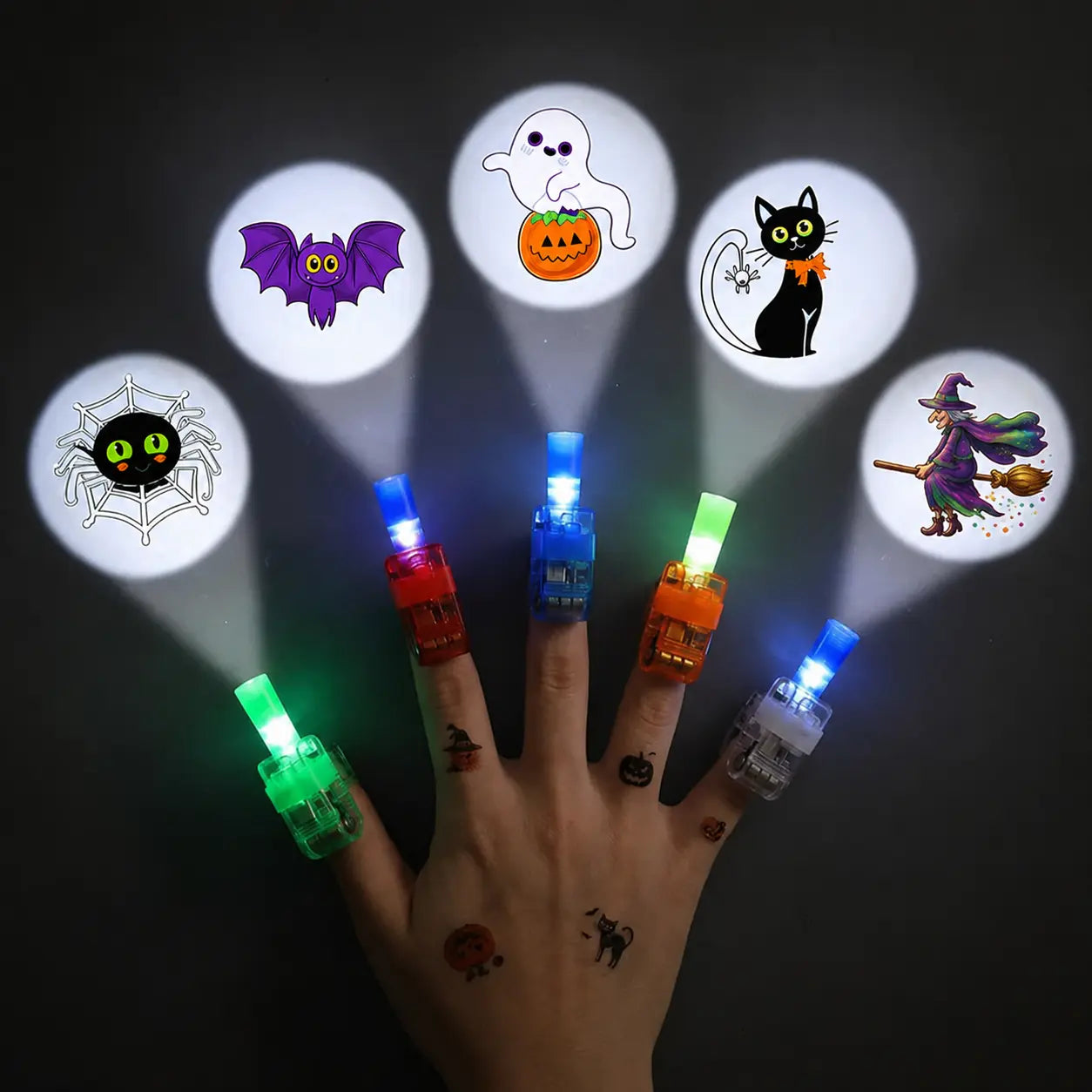 12PCS Halloween Finger Projector Rings, LED Light-Up FingerToys, Random Pattern Assortment🎃