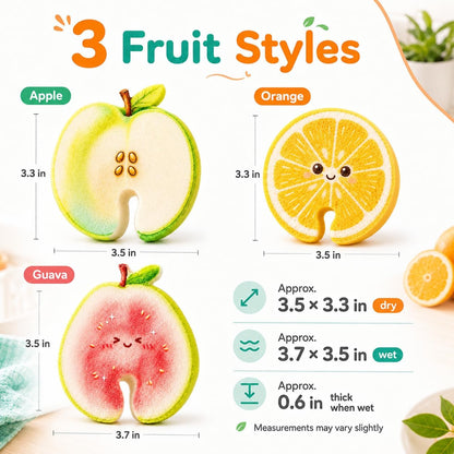 Compressed Cellulose Sponges - 3-Pack Fruit-Shaped Natural Pop-Up Kitchen Sponges🧽