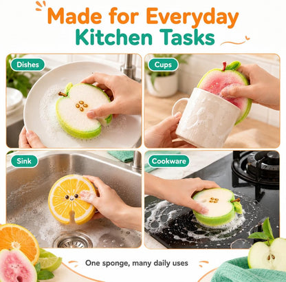 Compressed Cellulose Sponges - 3-Pack Fruit-Shaped Natural Pop-Up Kitchen Sponges🧽