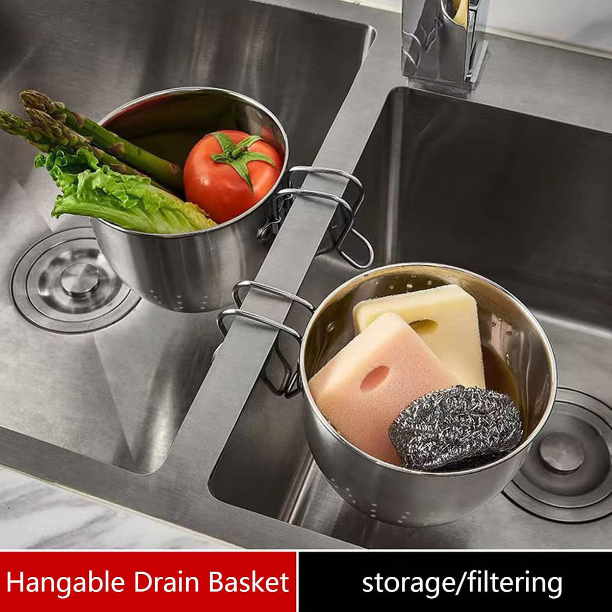 Stainless Steel Sink Hanging Drain Basket, with Handle Fast Draining🚰