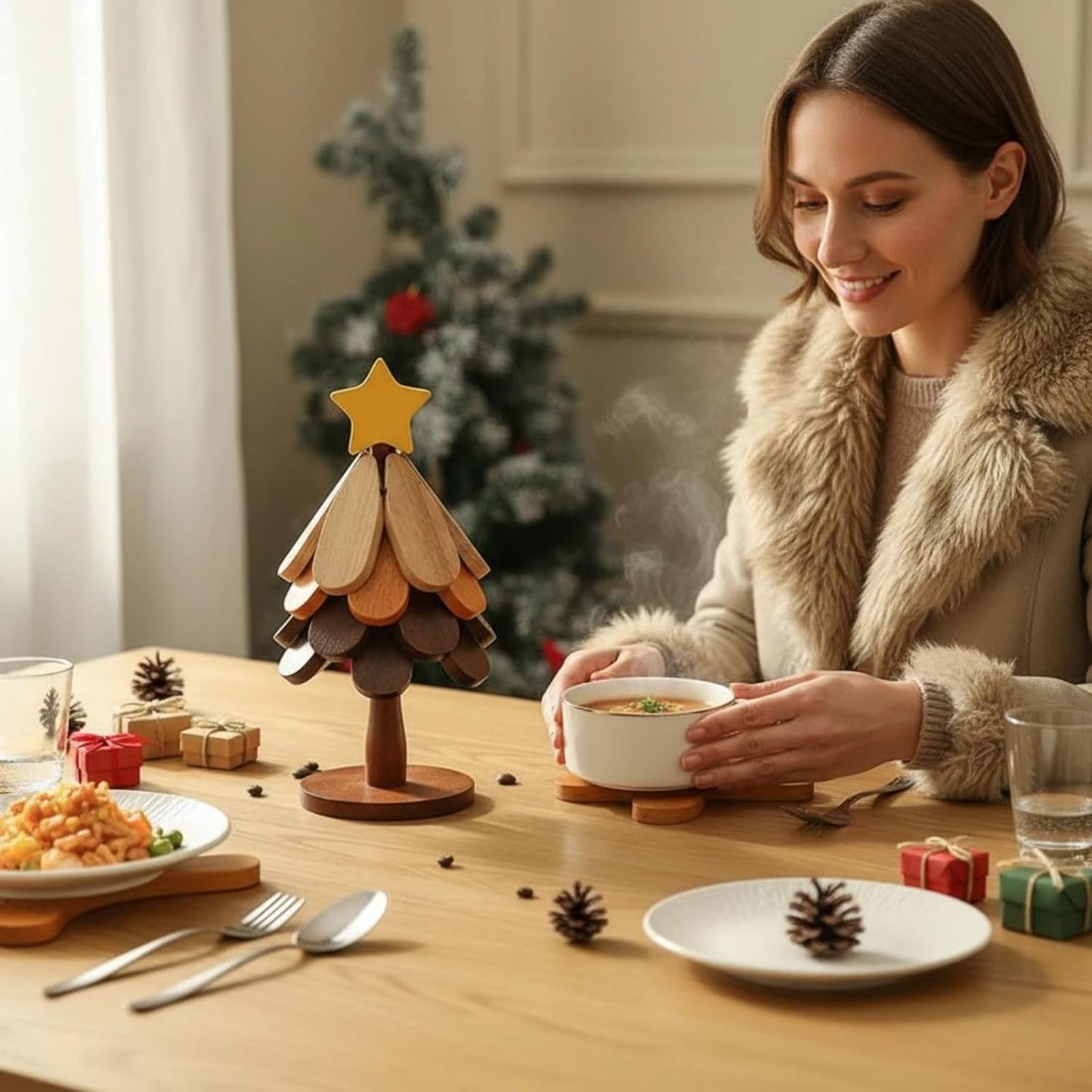 Wooden one tree coaster Solid wood home desktop decoration🎄