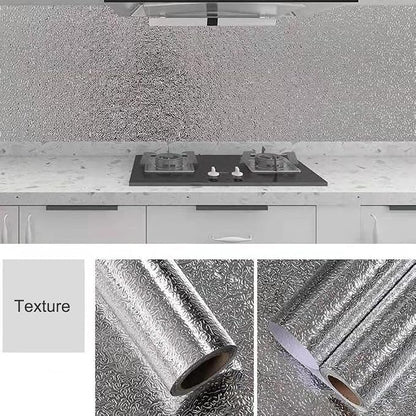 Kitchen Waterproof Oil Proof Aluminum Foil Sticker, Silver Texture Peel🧽