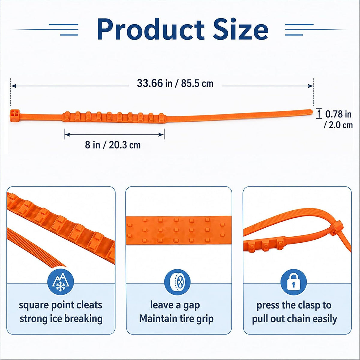 Winter tire traction strap dimensions