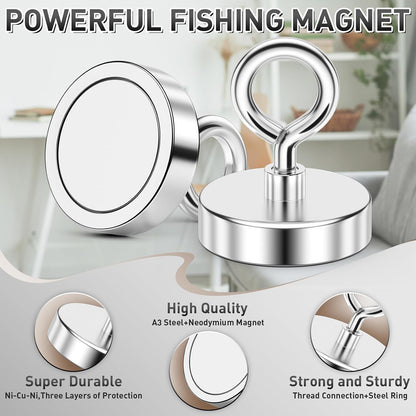 350 LBS Heavy Duty Fishing Magnet, Magnet with Countersunk Eyebolt🧲