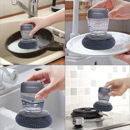 Plastic Auto-Dispense Dish Brush - Multifunctional Pot Scrubber with Lazy Button Design🧼