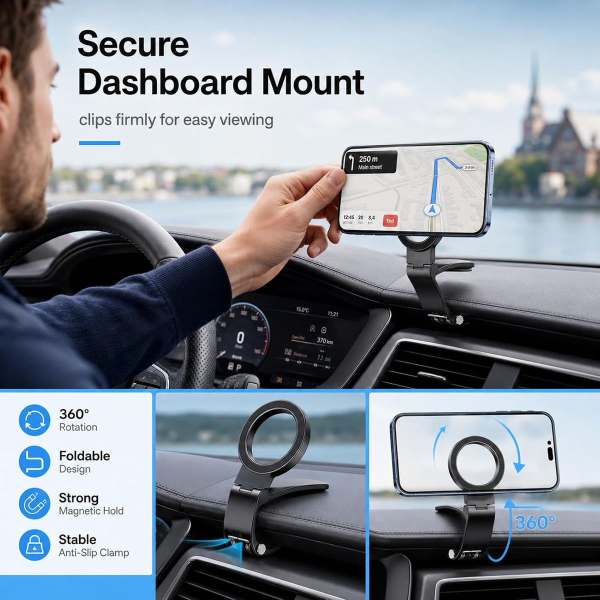 Magnetic Car Phone Holder | Dashboard & Sun Visor Foldable Mount📱