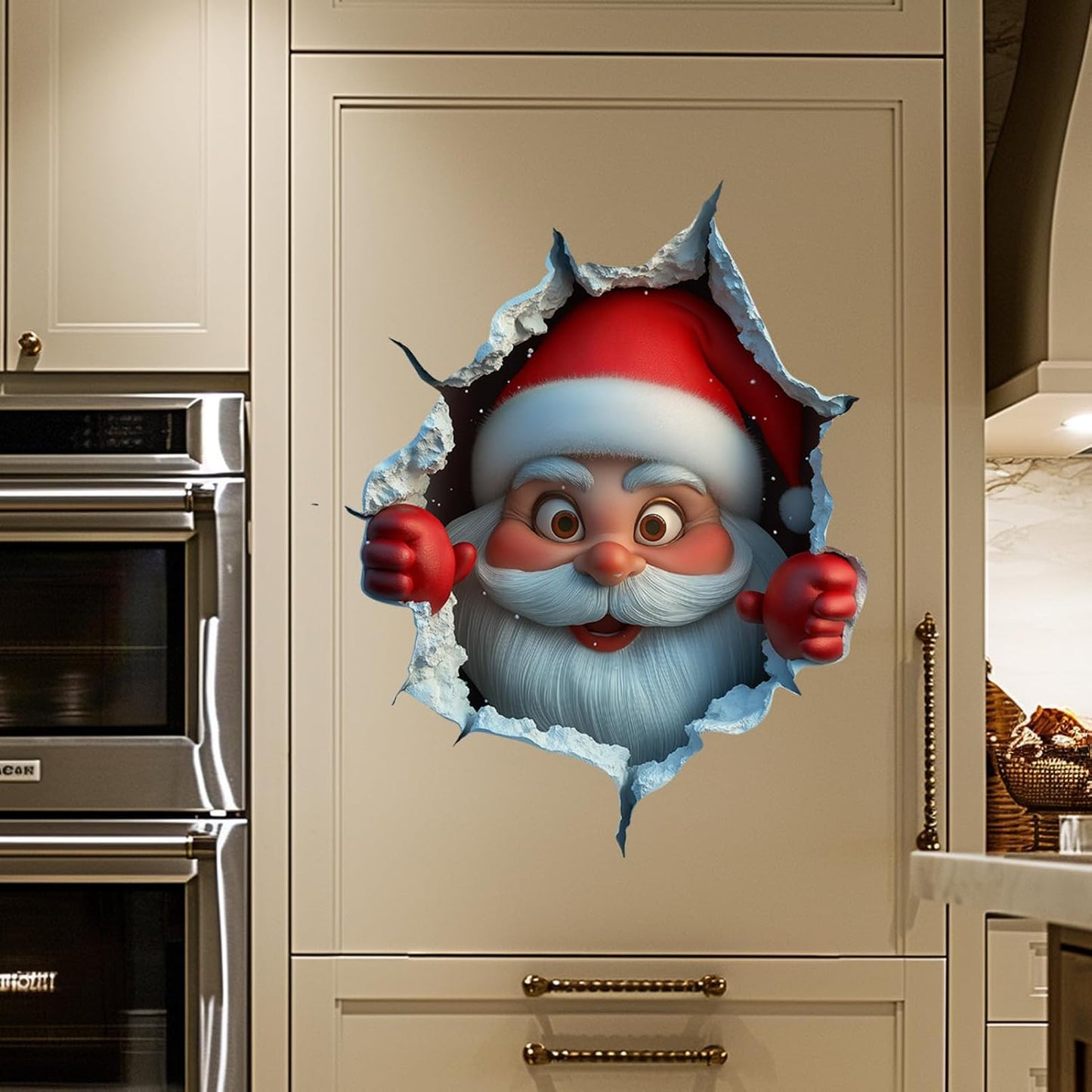 3PCS Festive Decor Santa Face Vinyl Stickers - Smooth 3D Illusion Figure Shape Peel-Off Pack 🎅