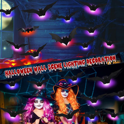3D Bat Light LED Decorations, Halloween Spooky Ornaments, Bendable Wall Stickers🦇