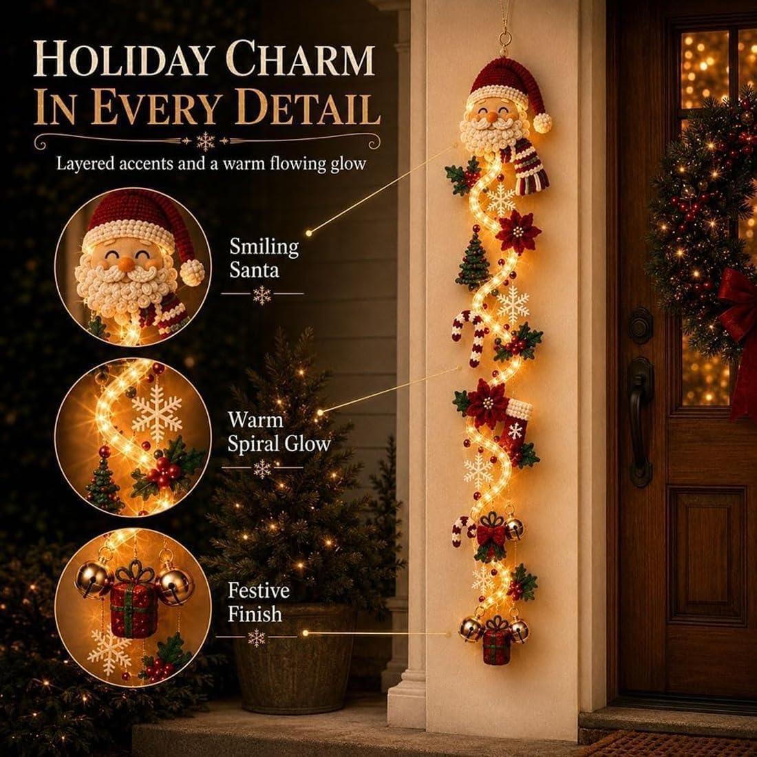 Glowing Christmas Door Hanger, Lighted Vertical Holiday Decor 🎄