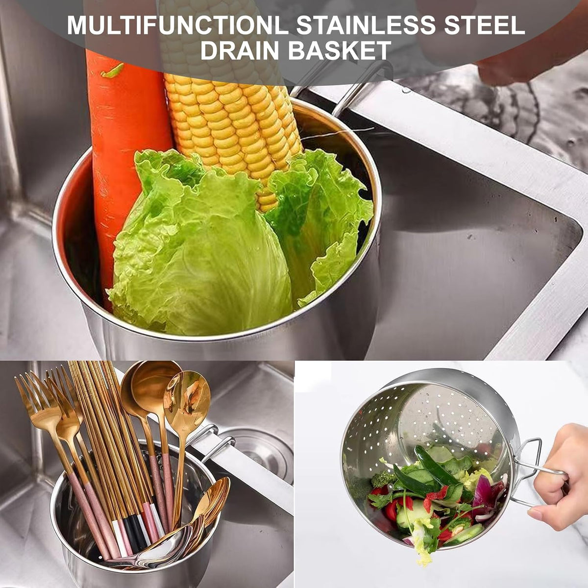 Stainless Steel Sink Hanging Drain Basket, with Handle Fast Draining🚰