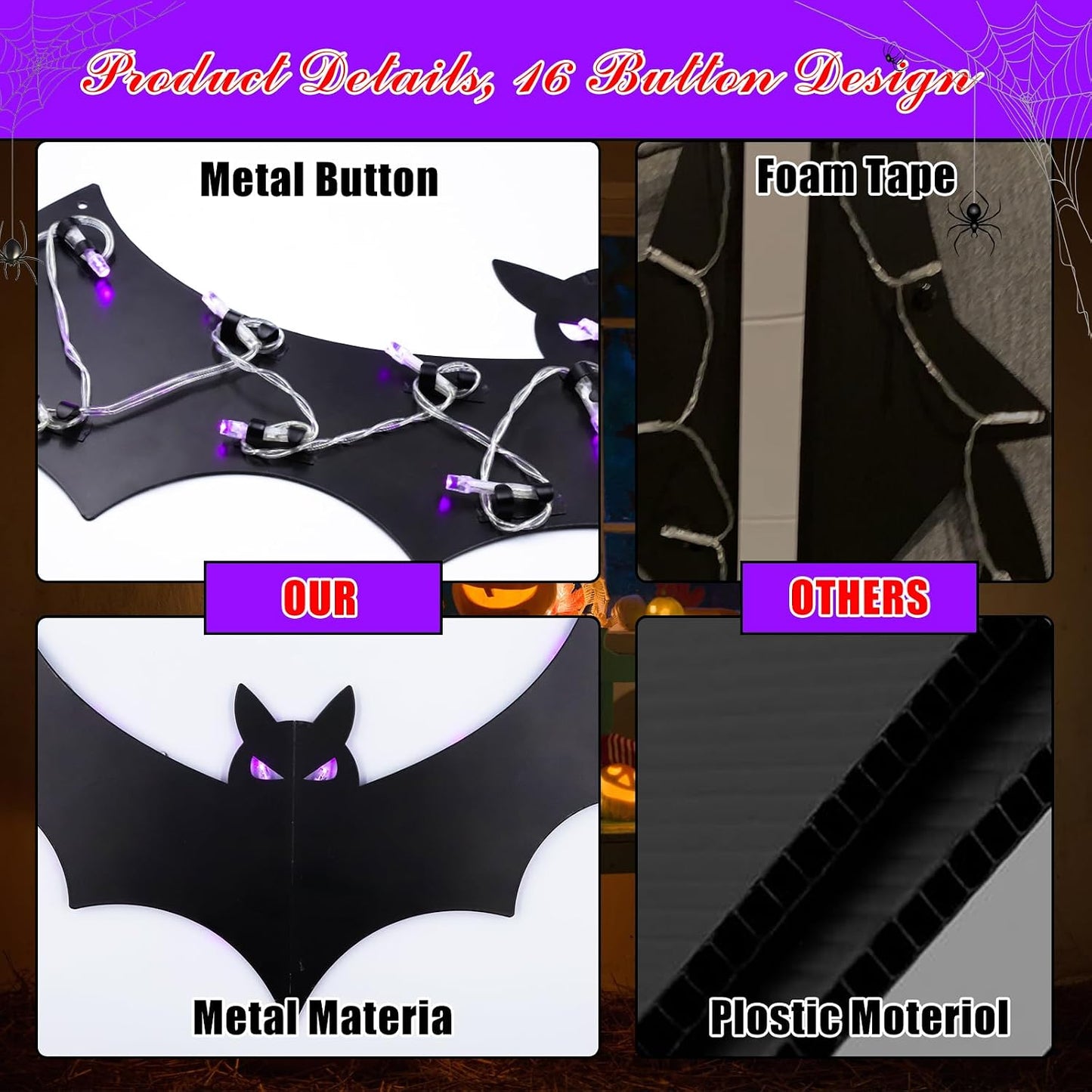 3D Bat Light LED Decorations, Halloween Spooky Ornaments, Bendable Wall Stickers🦇