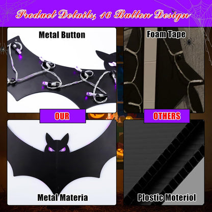 3D Bat Light LED Decorations, Halloween Spooky Ornaments, Bendable Wall Stickers🦇