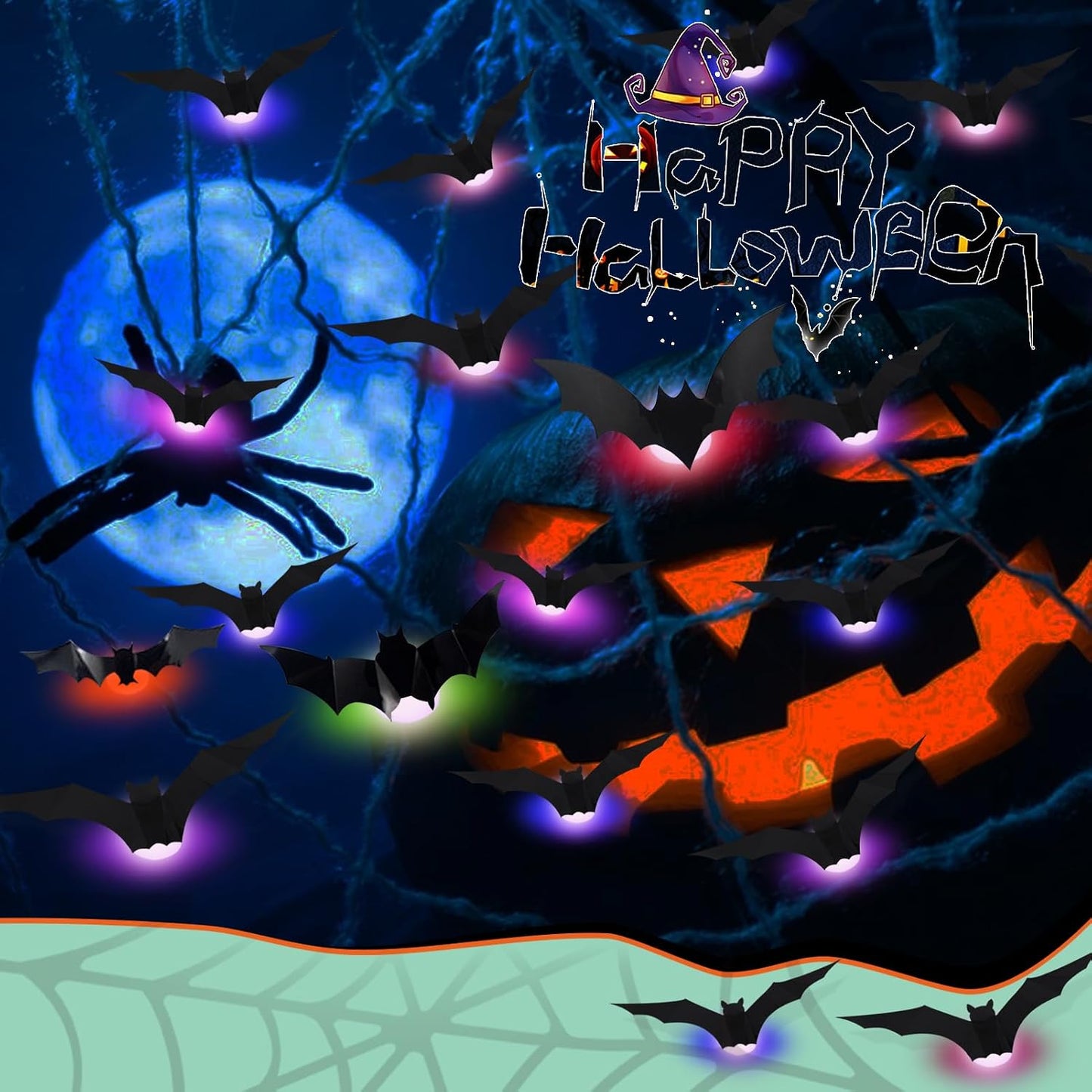 3D Bat Light LED Decorations, Halloween Spooky Ornaments, Bendable Wall Stickers🦇