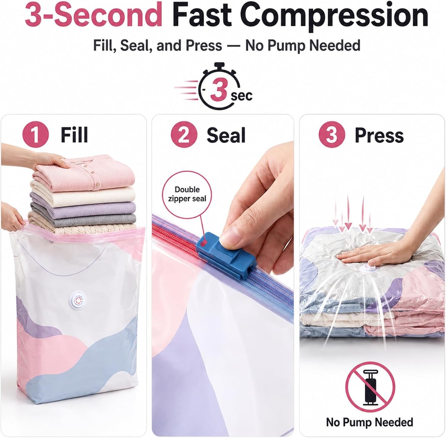 NO-PUMP VACUUM STORAGE BAGS 🧺