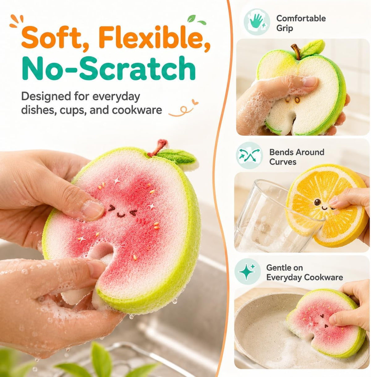 Soft flexible non-scratch cellulose sponge