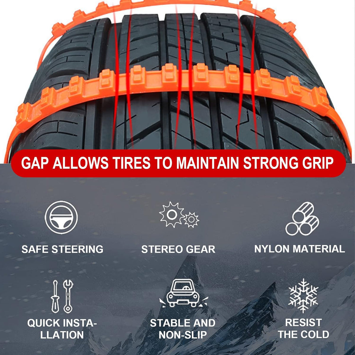 Anti skid tire strap grip features