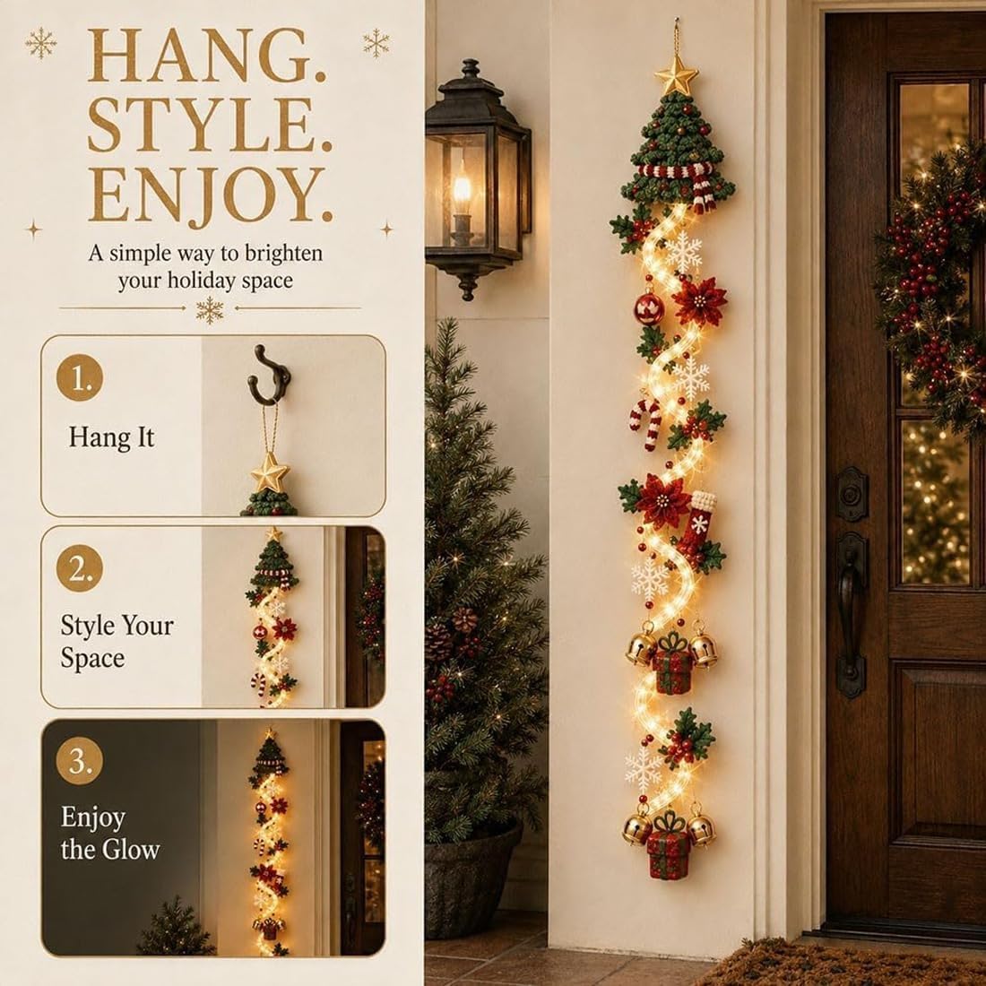 Glowing Christmas Door Hanger, Lighted Vertical Holiday Decor 🎄