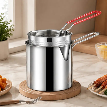 Stainless Steel Deep Fryer Set - 1-Person Mini Pot with Fry Pot, Filter Basket & Food Clip 🍳