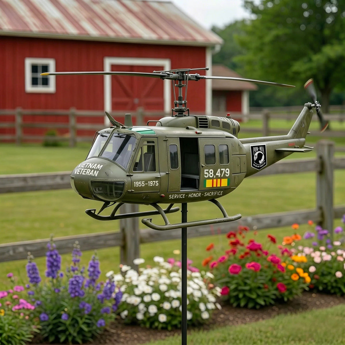 Veteran UH1 Helicopter Metal Wind Spinner Yard Ornament🛩
