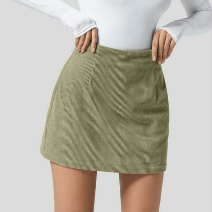 High Waisted Invisible Zipper 2-in-1 Mini A-line Corduroy Casual Skirt 👗