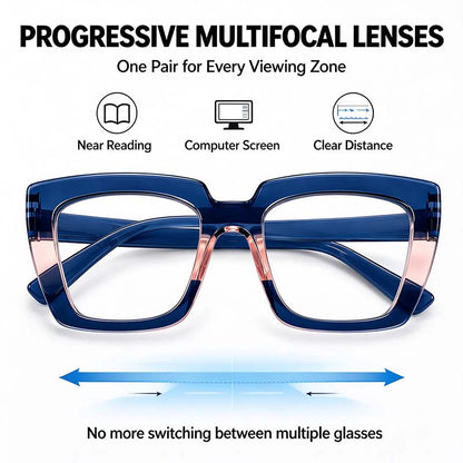 Unisex Progressive Multifocal Photochromic Reading Eyeglasses, UV-Protective Photochromic Lenses 👓