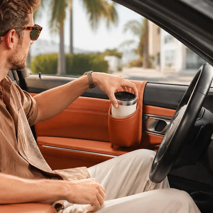 Leather car door storage pocket - double-layer compartments, scratch-proof flannel lining💼