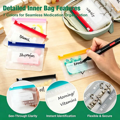Waterproof Pill Pouch Set, 14pcs Bags Inside, A8 Waterproof Pill Organizer Set, 7 to 14 Days of Meds💊 🧳