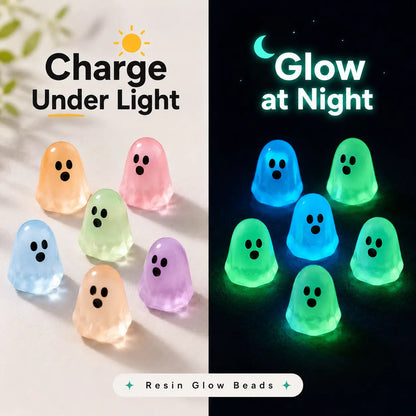 Glow In Dark Cute Ghost Resin Bead Set, Random Pattern Luminous Decorative Charms 👻