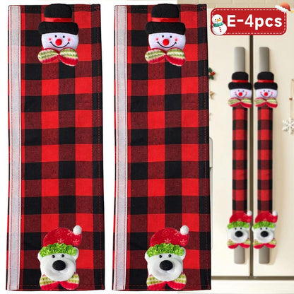 2/4/6PCS Plush Christmas Refrigerator Door Handle Covers - Red and Black Plaid Wraps🎄