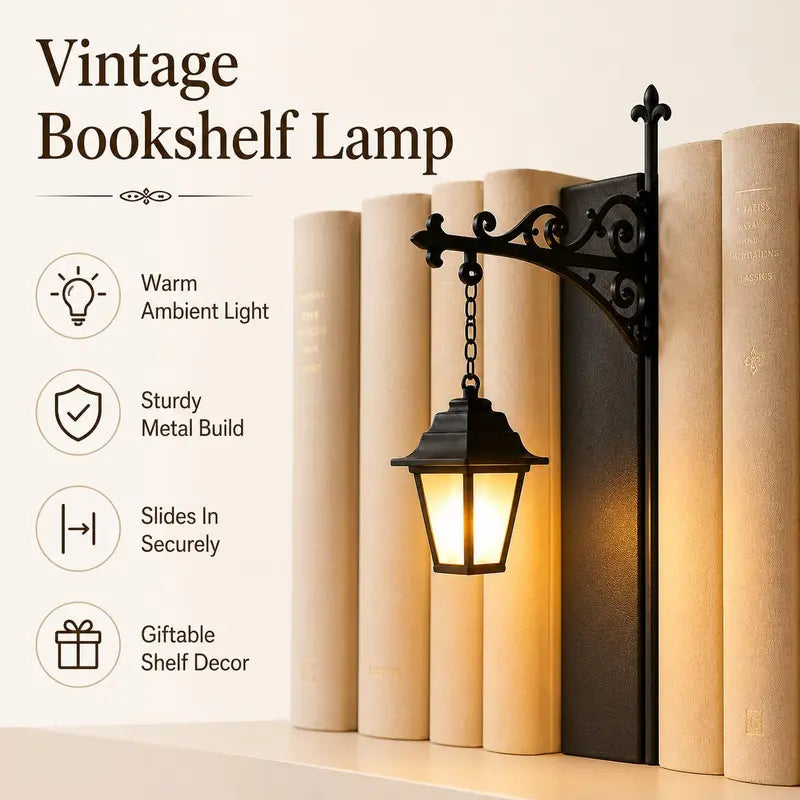 Library Lantern Bookshelf Light, Miniature Hanging Shelf Lamp with Fixed Warm LED Glow🎃
