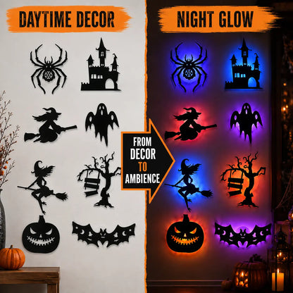 Halloween LED Silhouette Wall Light Stickers, Battery Powered Peel & Stick Decor Lights🎃
