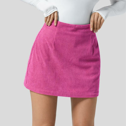 High Waisted Invisible Zipper 2-in-1 Mini A-line Corduroy Casual Skirt 👗