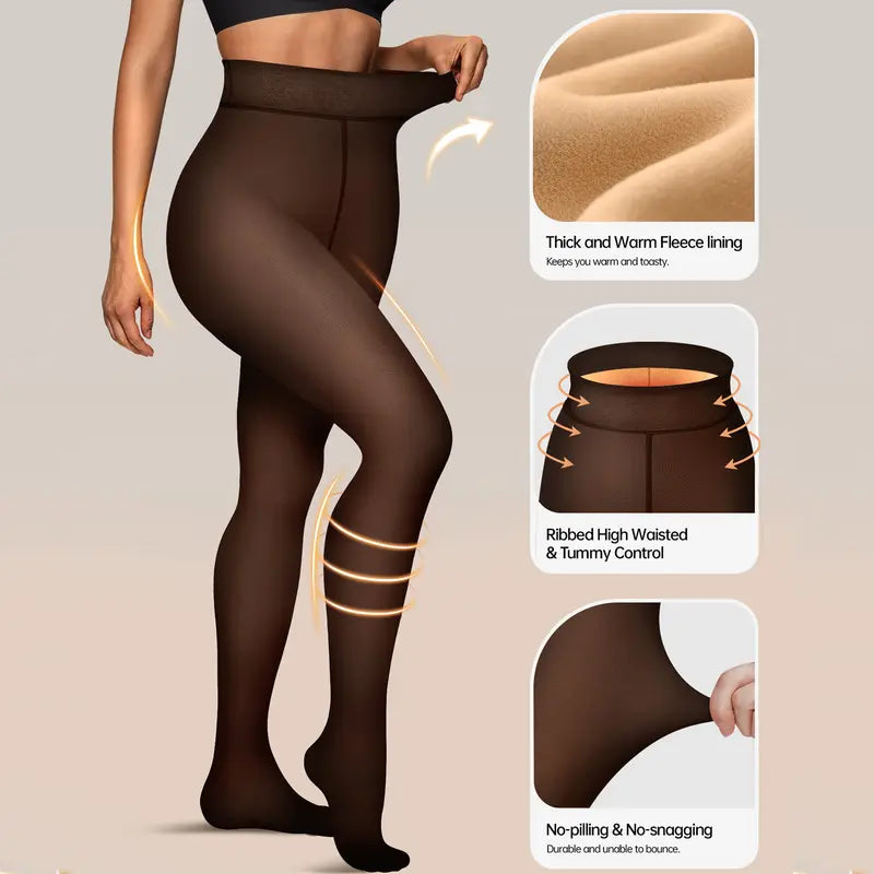 Women Fleece Lined Tights Body Slimming Leggings Sheer Fake Translucent 🖤