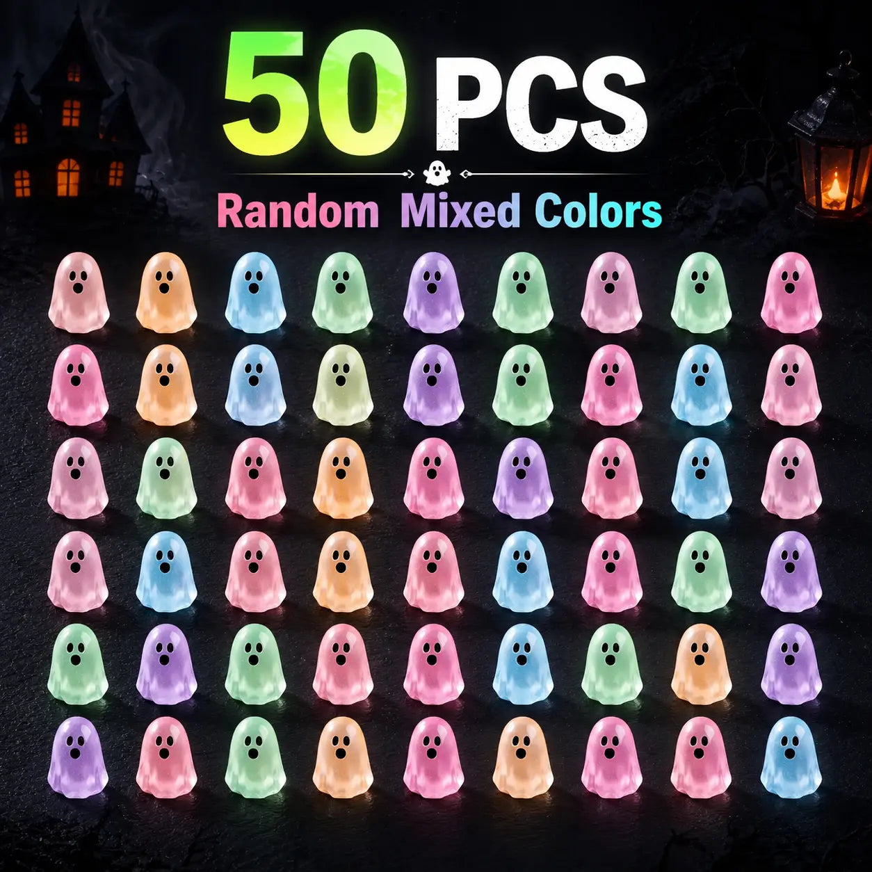 Glow In Dark Cute Ghost Resin Bead Set, Random Pattern Luminous Decorative Charms 👻