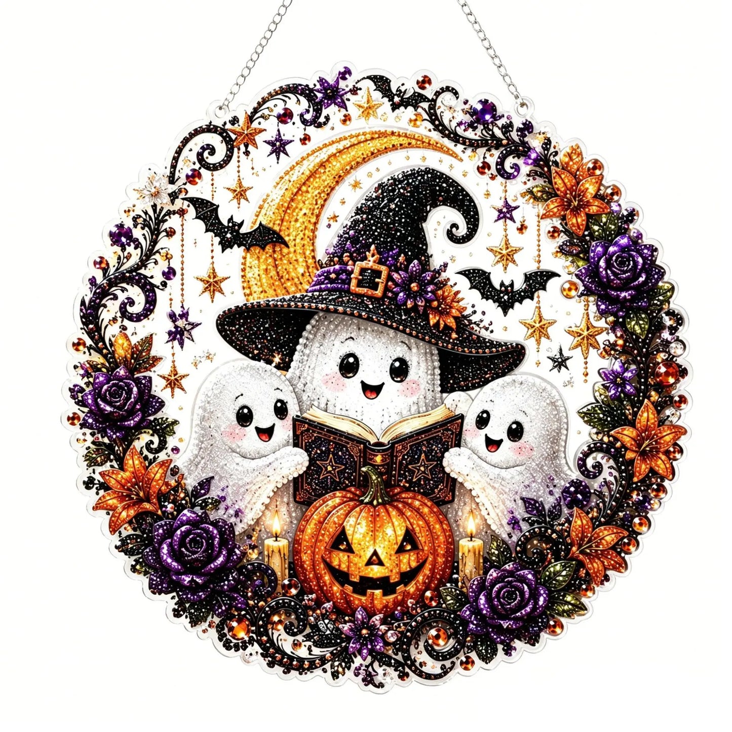 Halloween Diamond Painting Hanging Ornament Kit, Black Cat Moon🎃