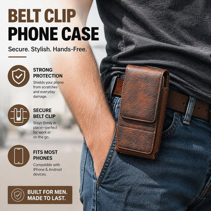 Men's Waist Phone Pouch with Card Slot, Magnetic Lock & Metal Belt Clip📱